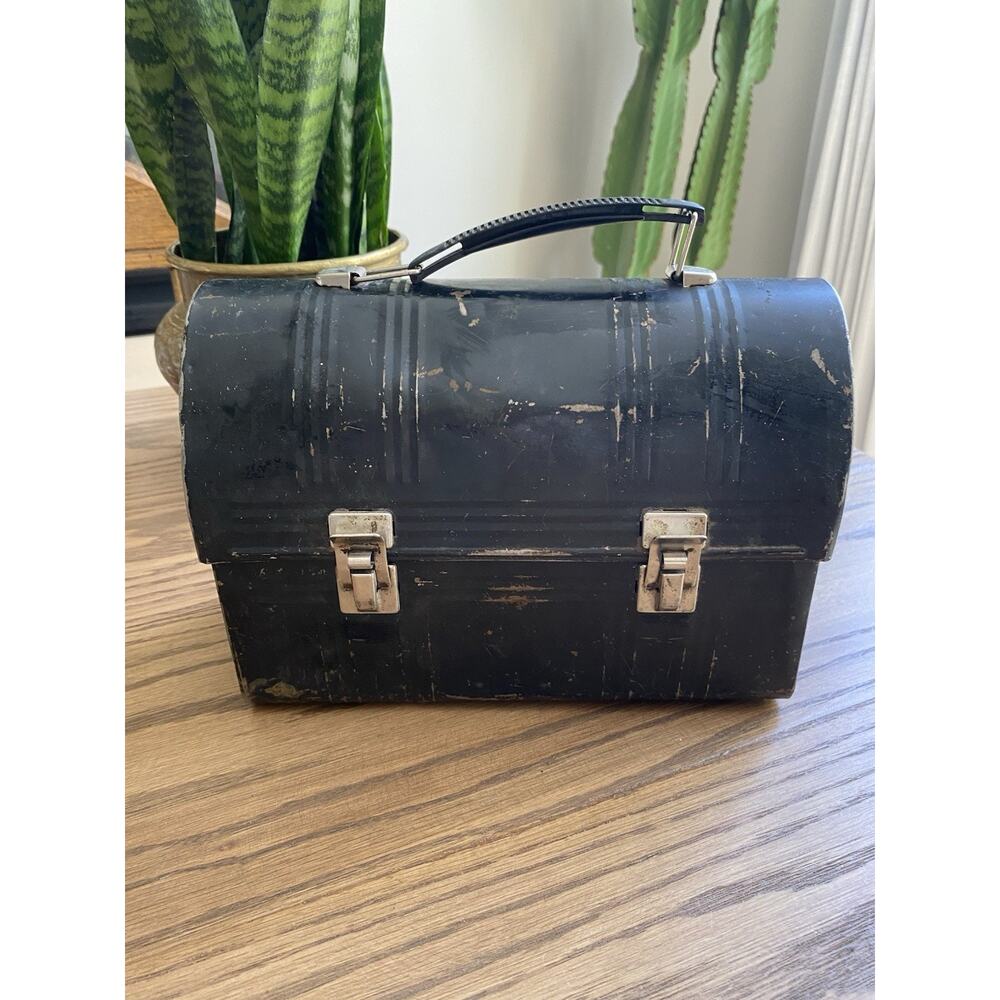 Vintage 1950s Aladdin Industries Metal Black Dome Lunchbox With Top Handle